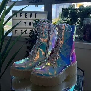 Dolls Kill Sparkl Fairy Iridescent Combat Boots